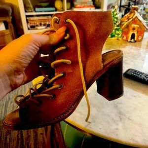 Jeffry Campbell heels , suede brown with laces , 2 inch